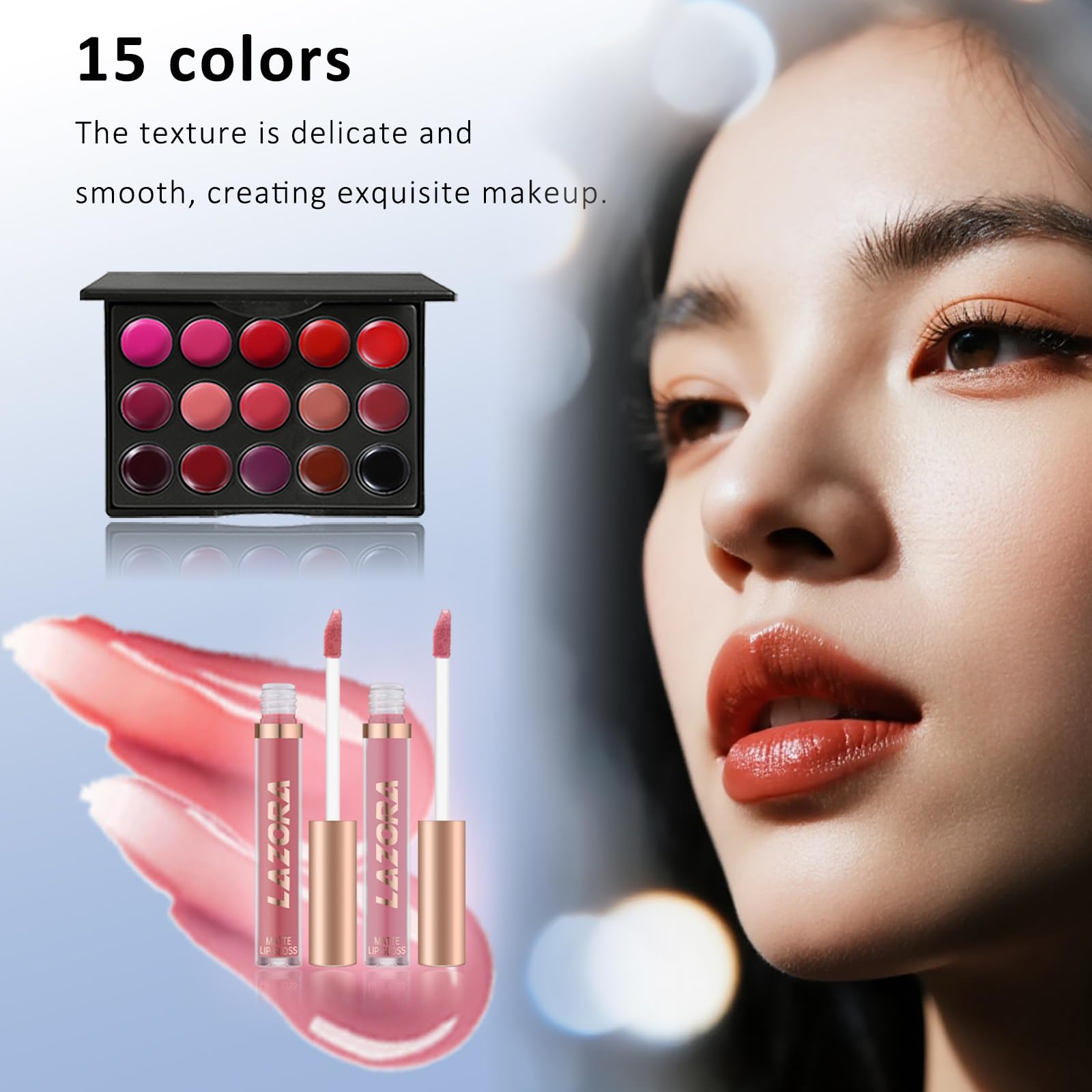 LAZORA waterproof makeup kit showing eyeshadow brush collection and eyebrow tools