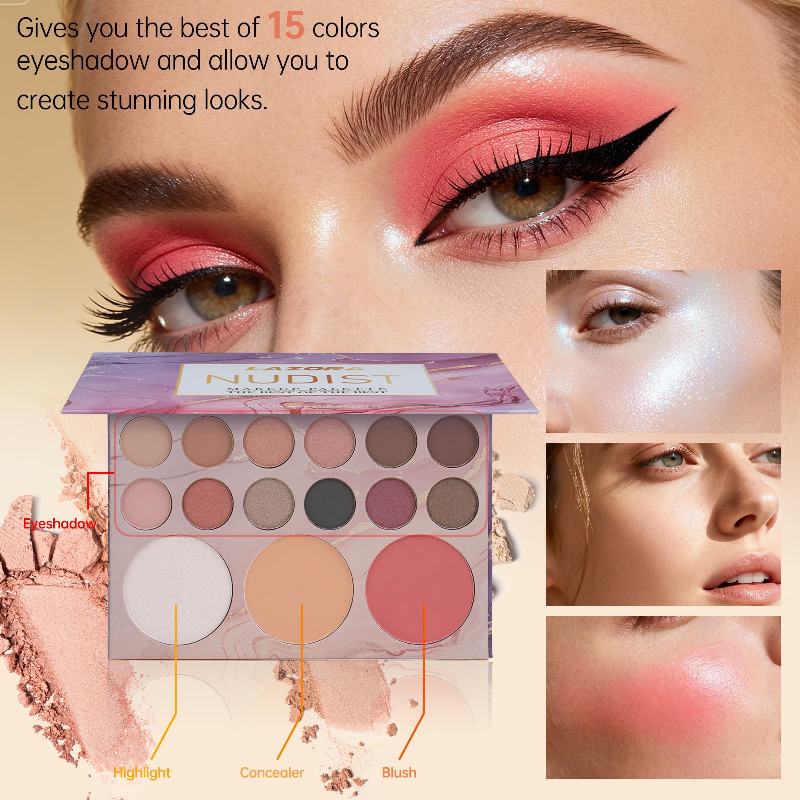 Close up shot of the fifteen color marble eyeshadow palette included in the teenage beauty gift bundle.