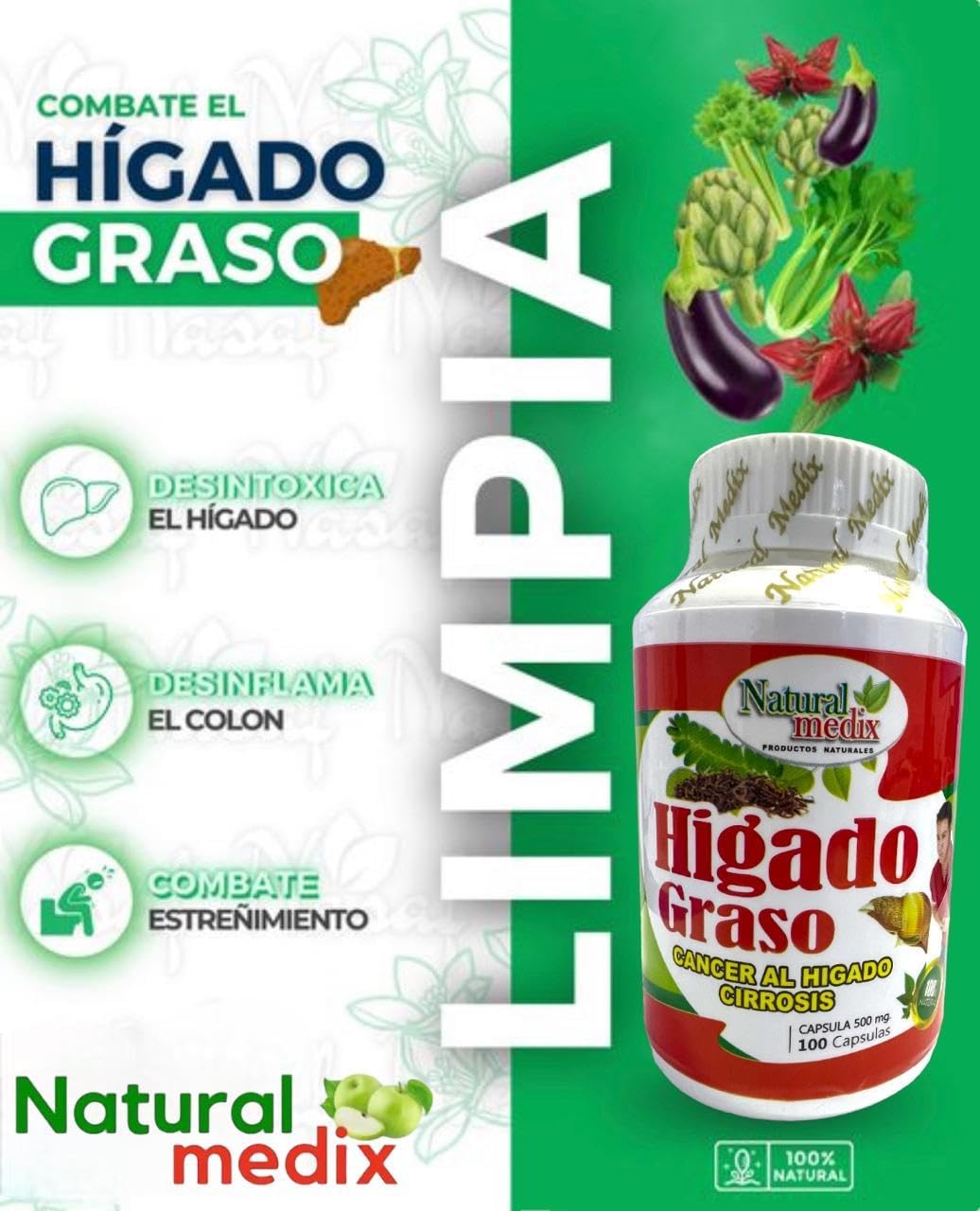 Natural Medix herbal supplement showing artichoke and boldo ingredients label