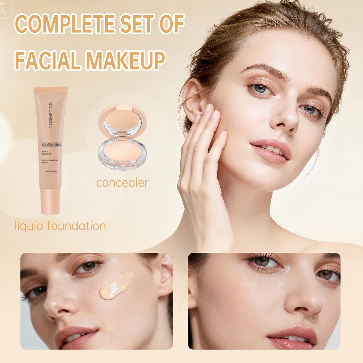 Model using the LAZORA eyeshadow brushes to apply a natural daytime eye look.