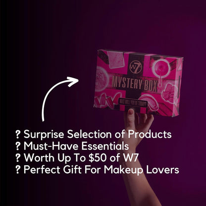 W7 cosmetic bundle open display featuring surprise face, eye, and lip products.