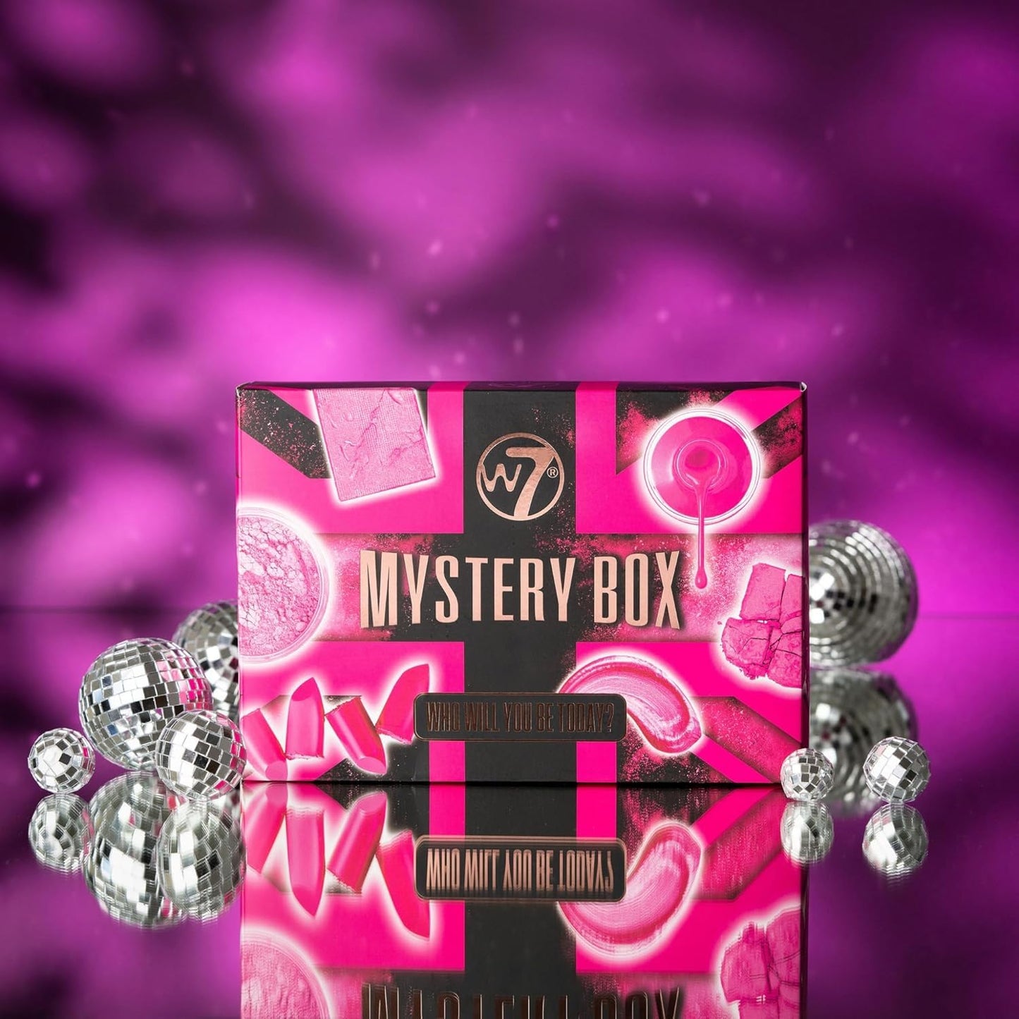 London designed W7 cruelty free makeup assortment gift set layout.