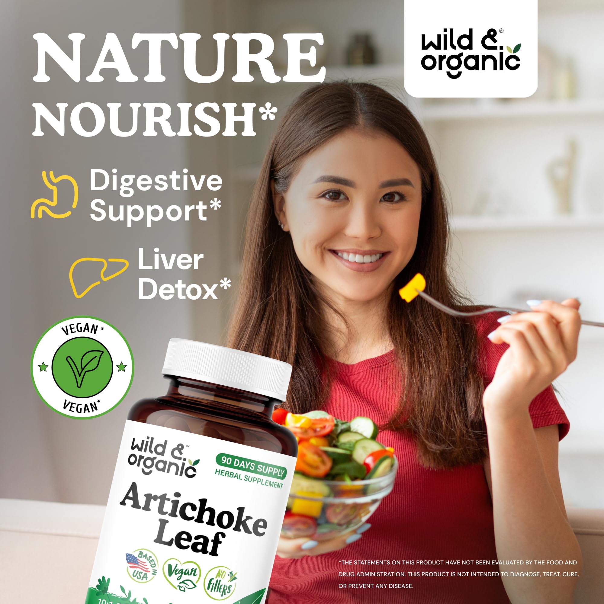 Wild And Organic Artichoke Leaf Extract bottle packaging details displaying the 500 milligrams strength.