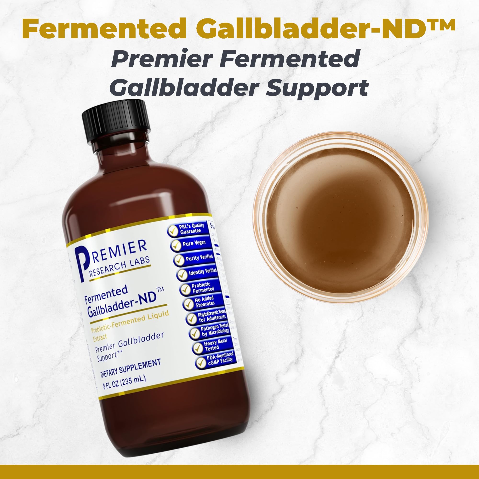 Premier Research Labs Fermented Gallbladder ND supplement liquid facts and organic ingredients label