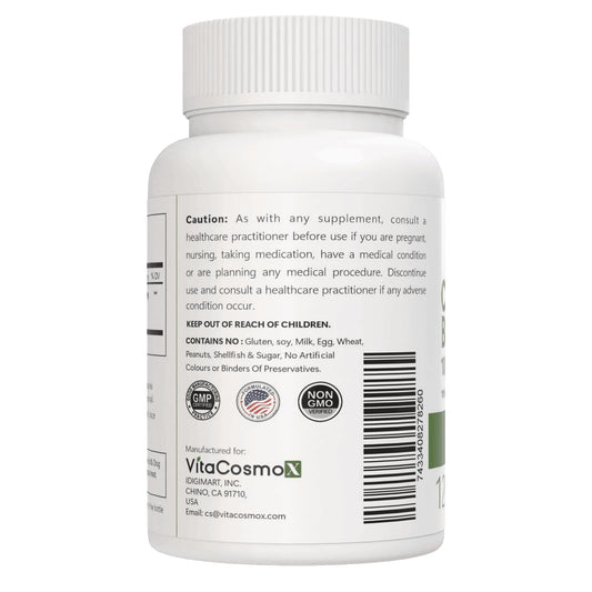 VitaCosmoX Cissus 120 vegan capsules bottle angled view