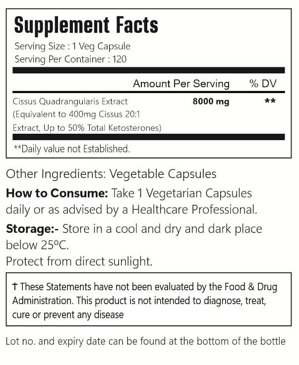VitaCosmoX Cissus capsules showing non GMO and gluten free certifications