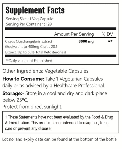 VitaCosmoX Cissus capsules showing non GMO and gluten free certifications