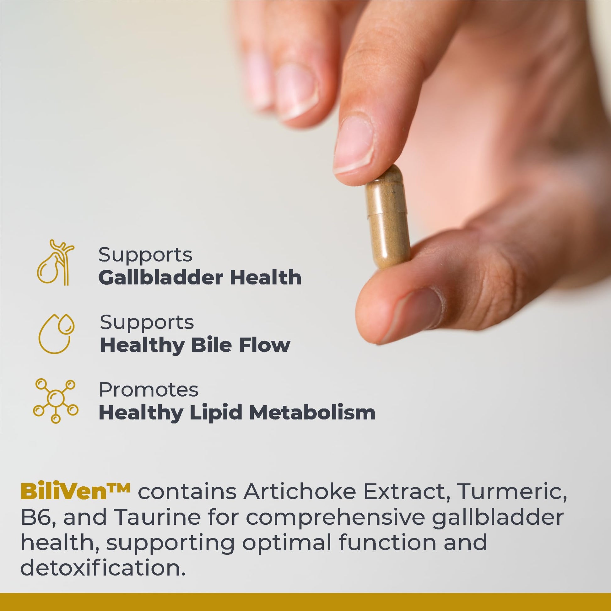 Premier Research Labs BiliVen supplement bottle displaying nutritional facts and dosage instructions.