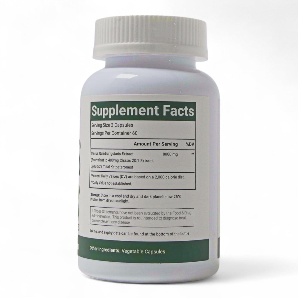 Premium VitaCosmoX Cissus Quadrangularis extract bottle for joint recovery