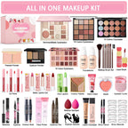 Geyomi full face cosmetic bundle displaying open eyeshadow palette and lipsticks