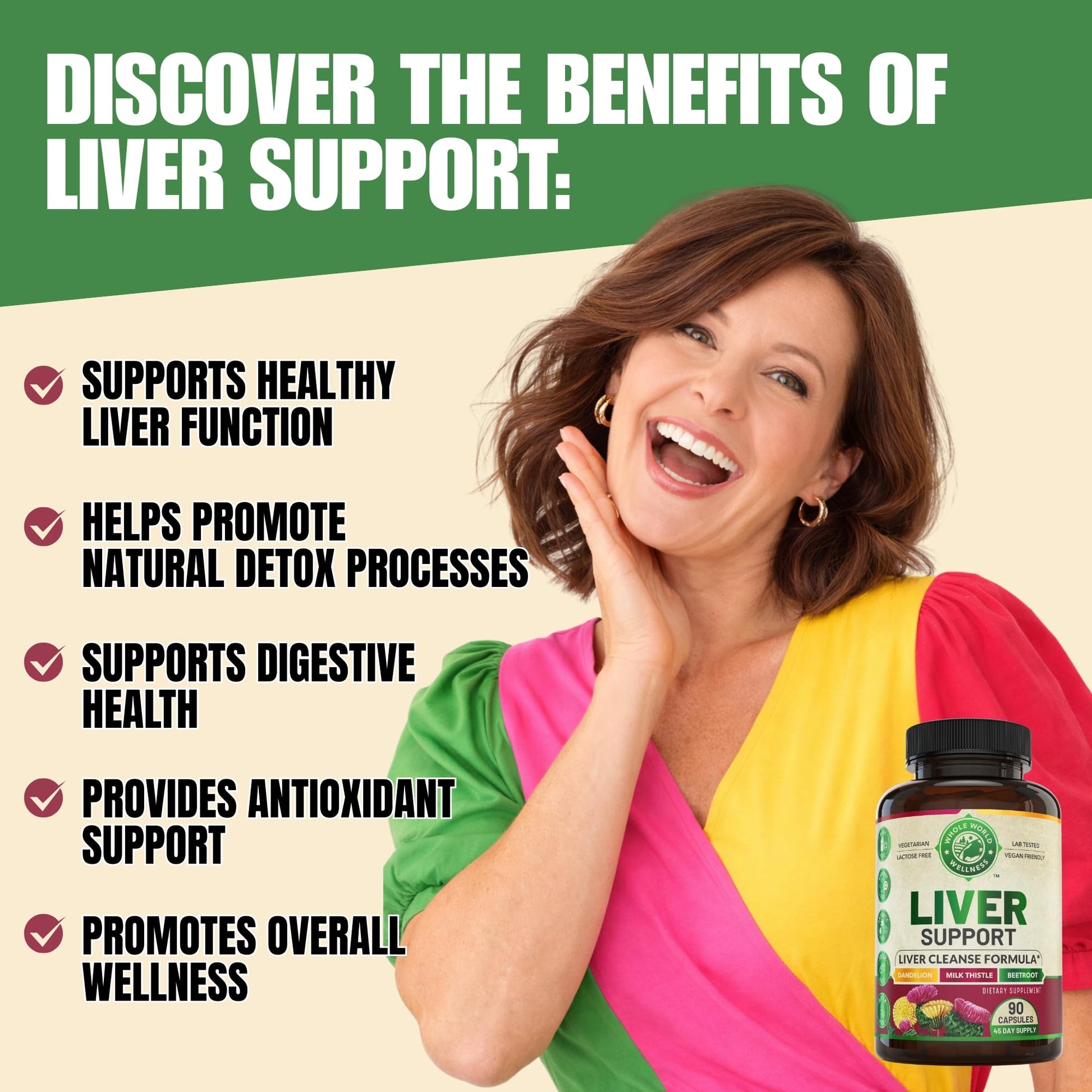 Premium 45 day supply liver support dietary supplement nutrition facts label and ingredient details.