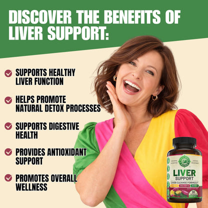 Premium 45 day supply liver support dietary supplement nutrition facts label and ingredient details.