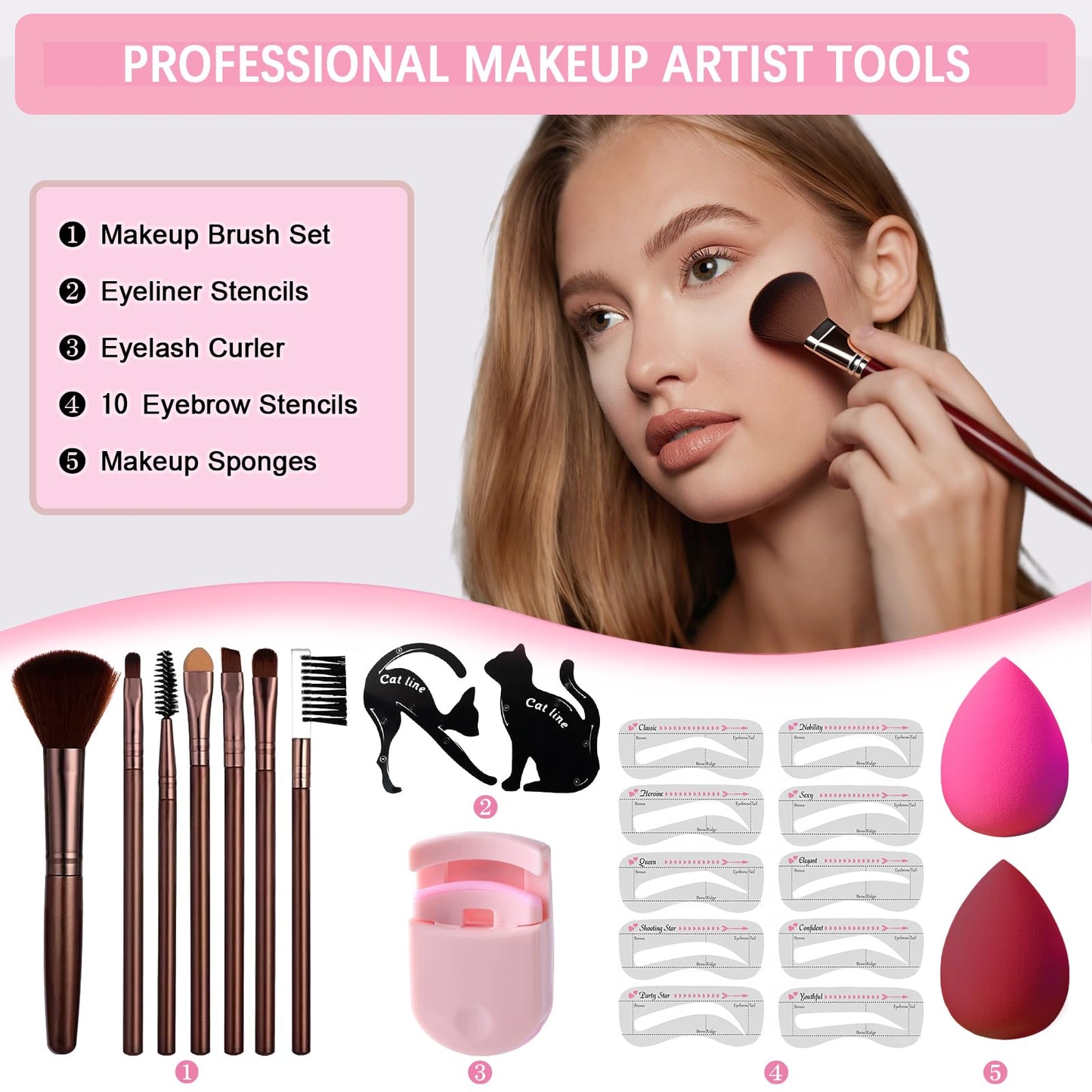 Geyomi professional essential bundle showcasing winged eyeliner stamp and mascara