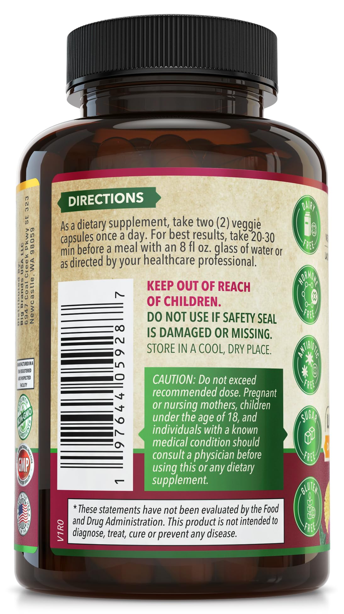 Premium 512mg liver detoxification supplement bottle displaying complete product features.