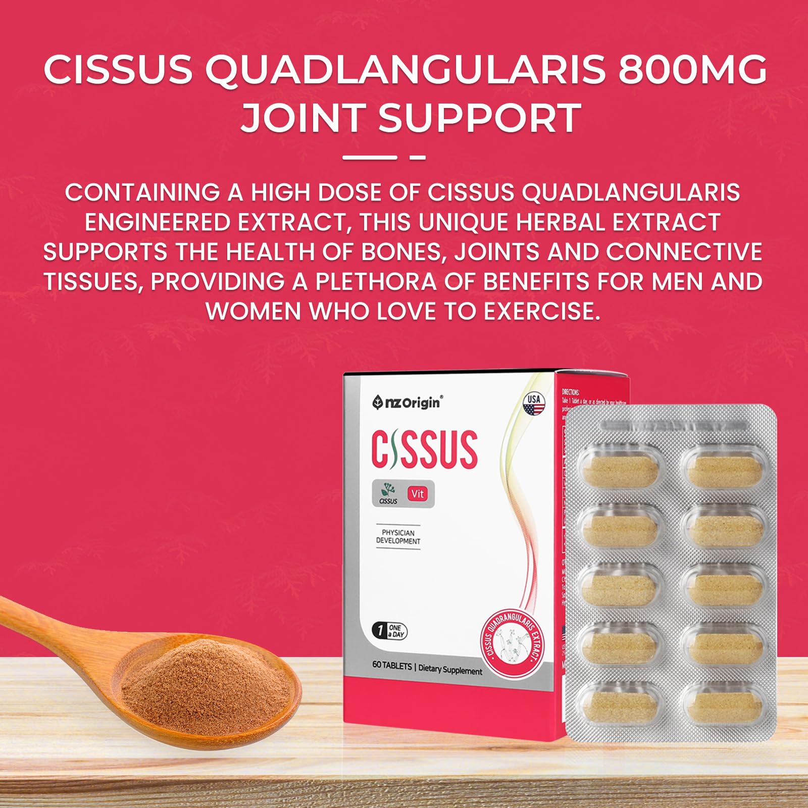 NZ Origin joint support herbal extract bottle with Vitamin B complex info
