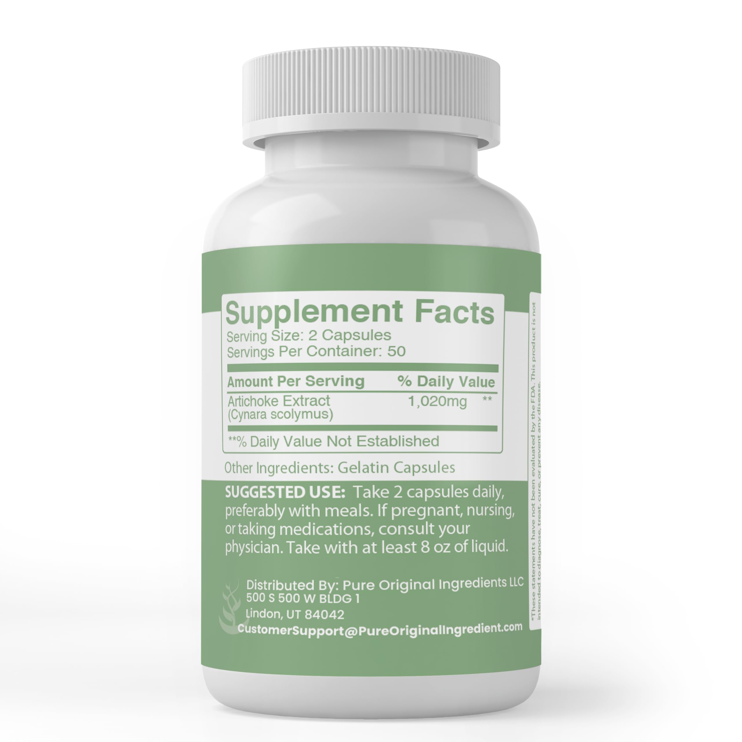 Pure Original Ingredients Artichoke Extract supplement label details and dosage facts