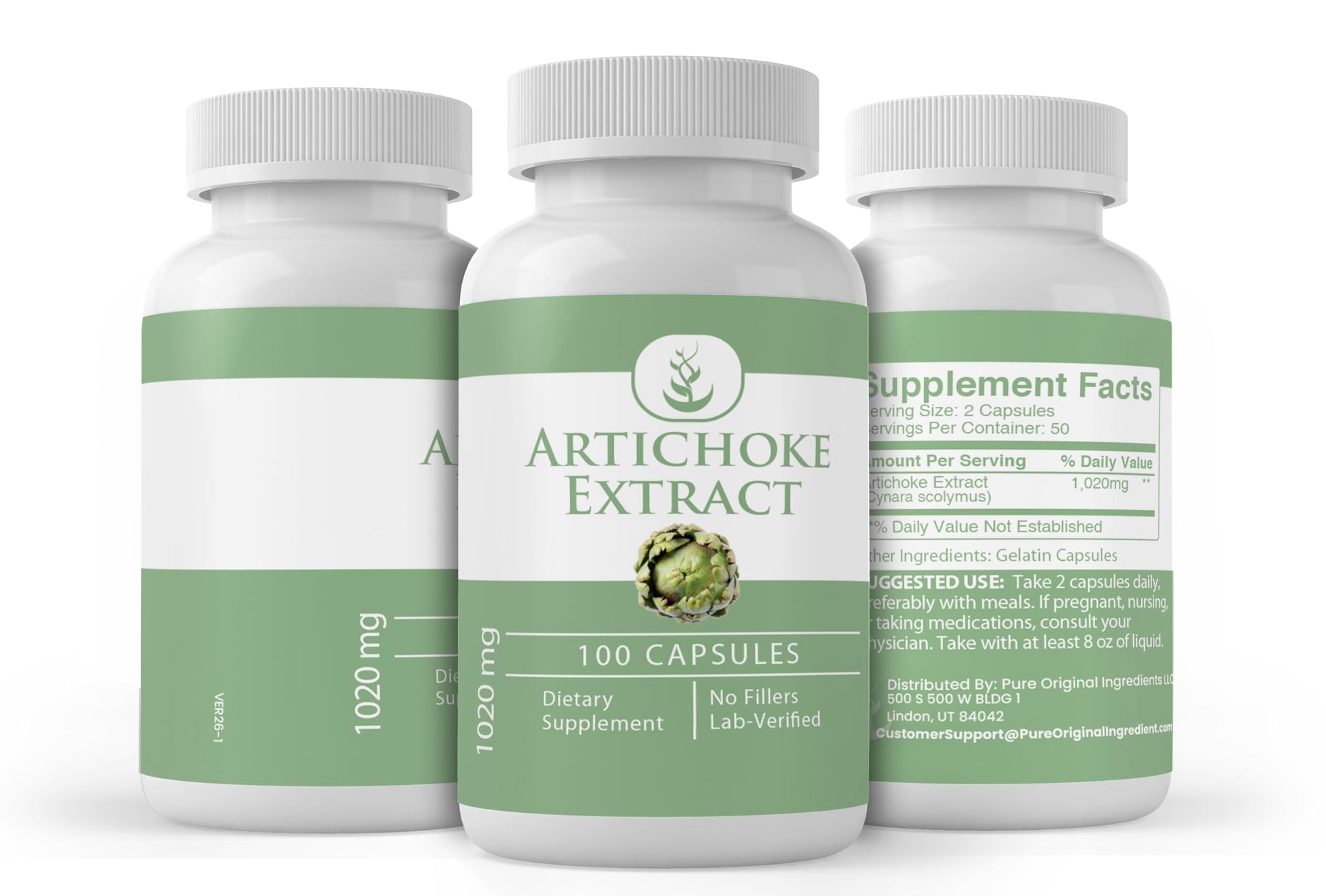 Authentic 100 capsules of lab verified pure artichoke extract for digestion