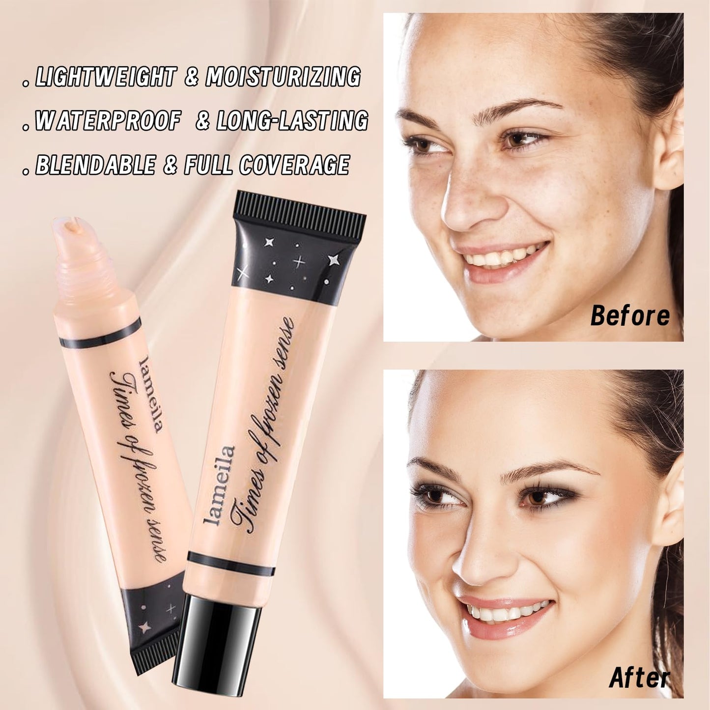 YBUETE Full Coverage Liquid Foundation and dual ended contour highlighter stick.