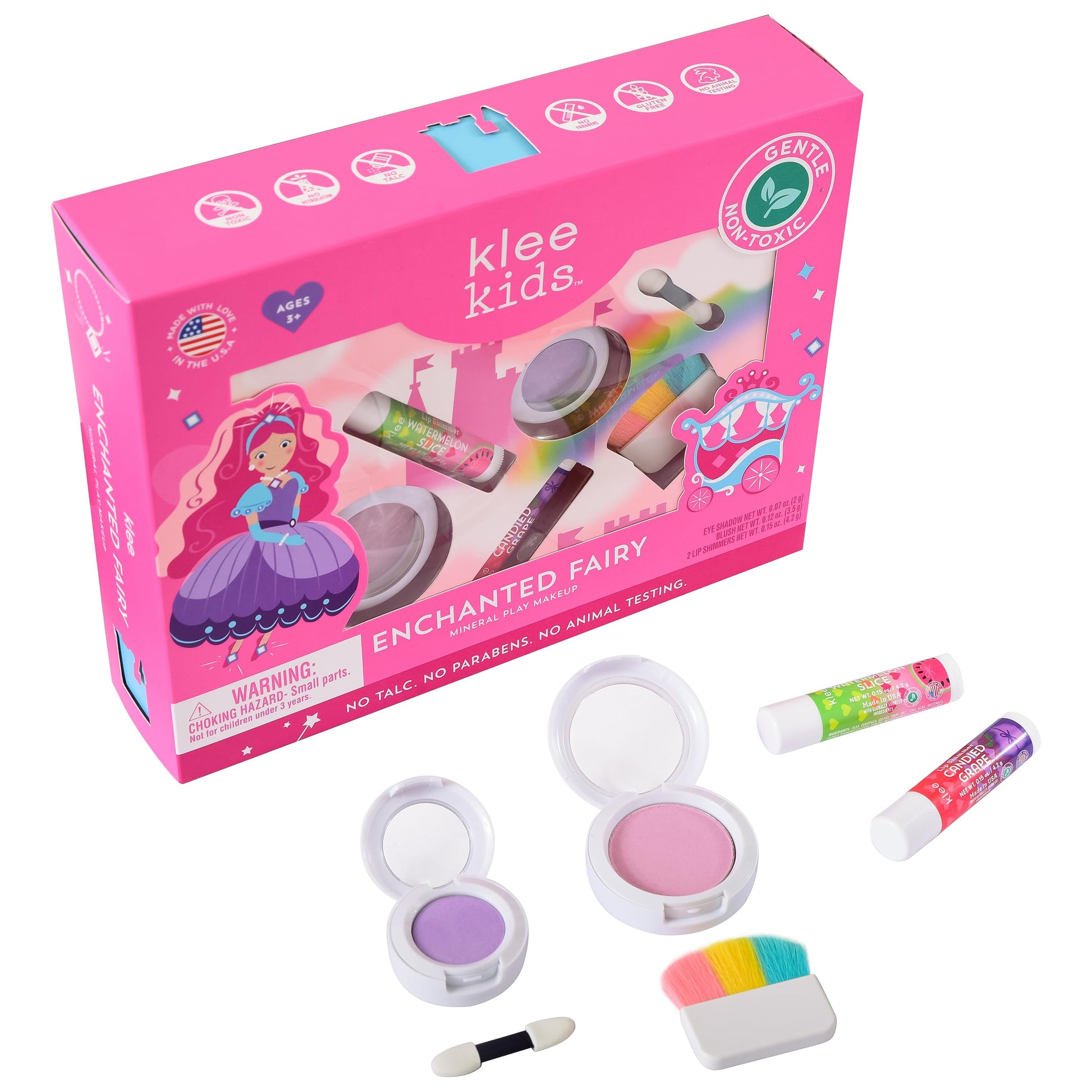 Klee Kids non toxic mineral eyeshadow and blush pots with applicator brush