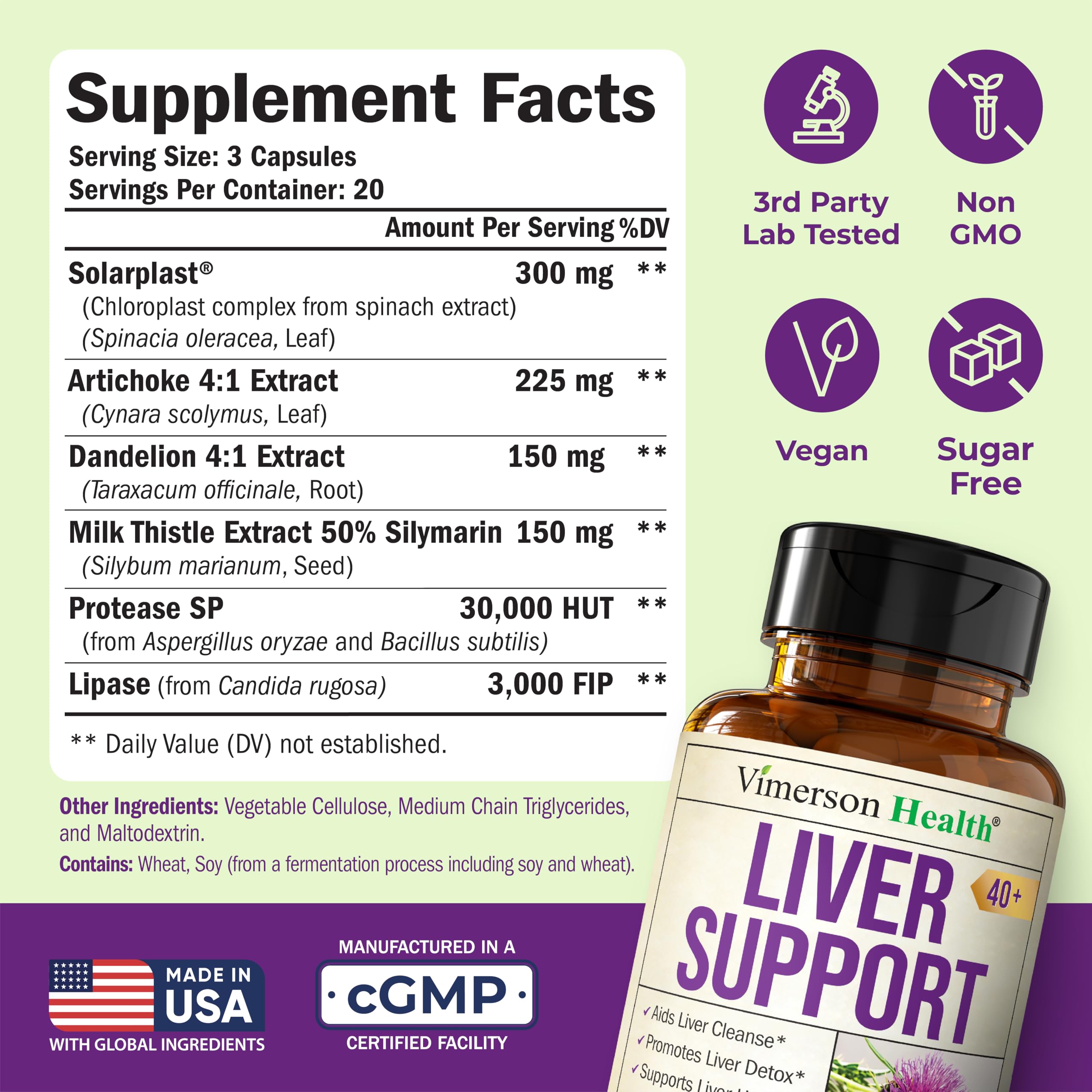 Vimerson Health Liver Cleanse supplement facts label with Milk Thistle ingredients