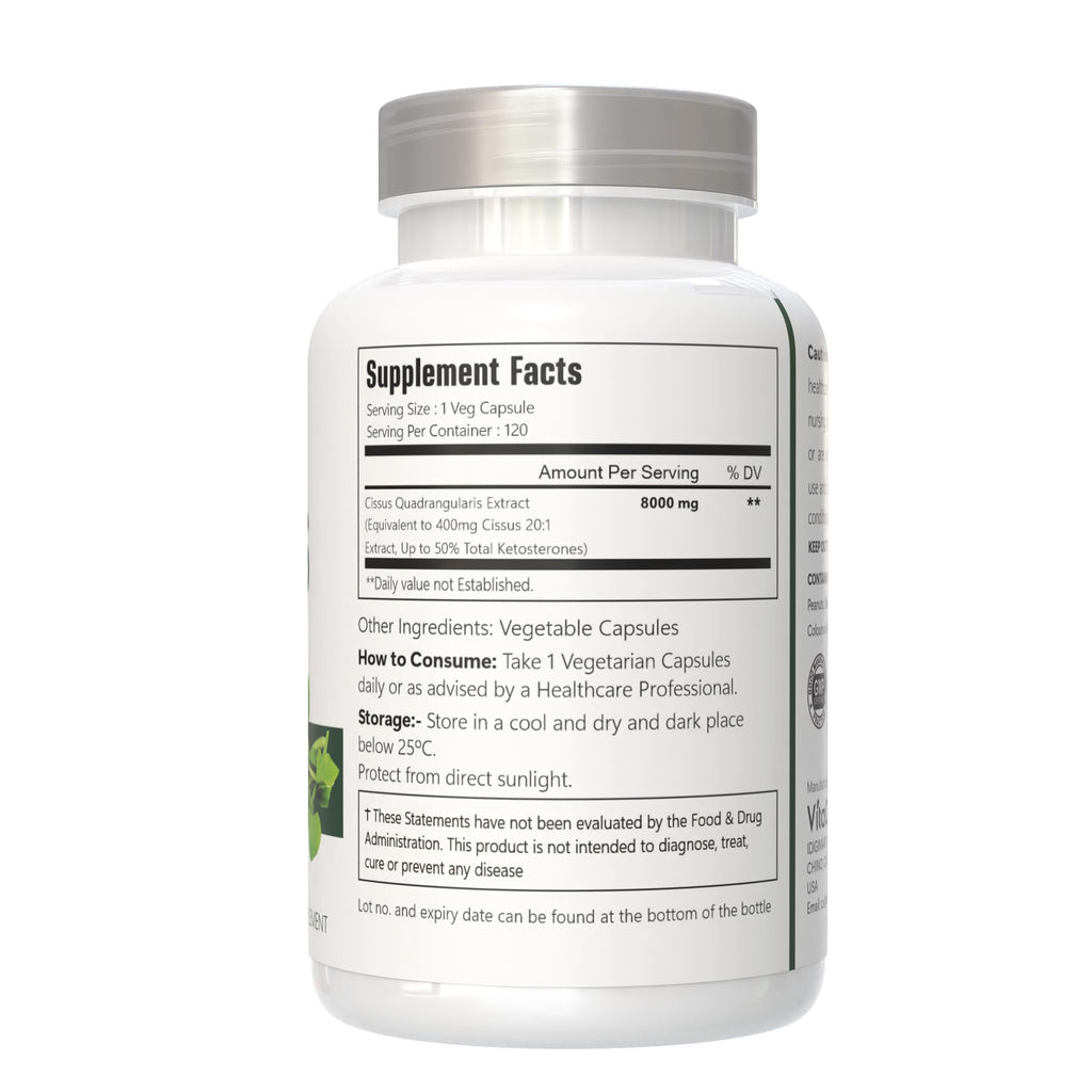 VitaCosmoX maximum strength herbal supplement packaging highlighting 120 vegetarian capsules