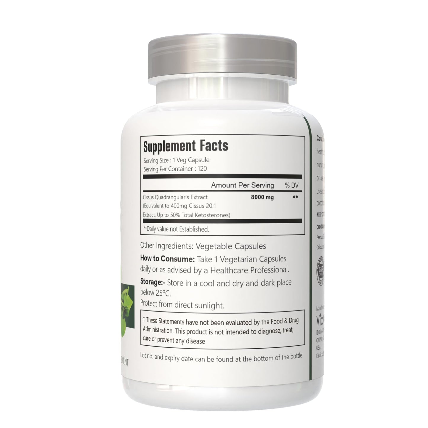VitaCosmoX maximum strength herbal supplement packaging highlighting 120 vegetarian capsules