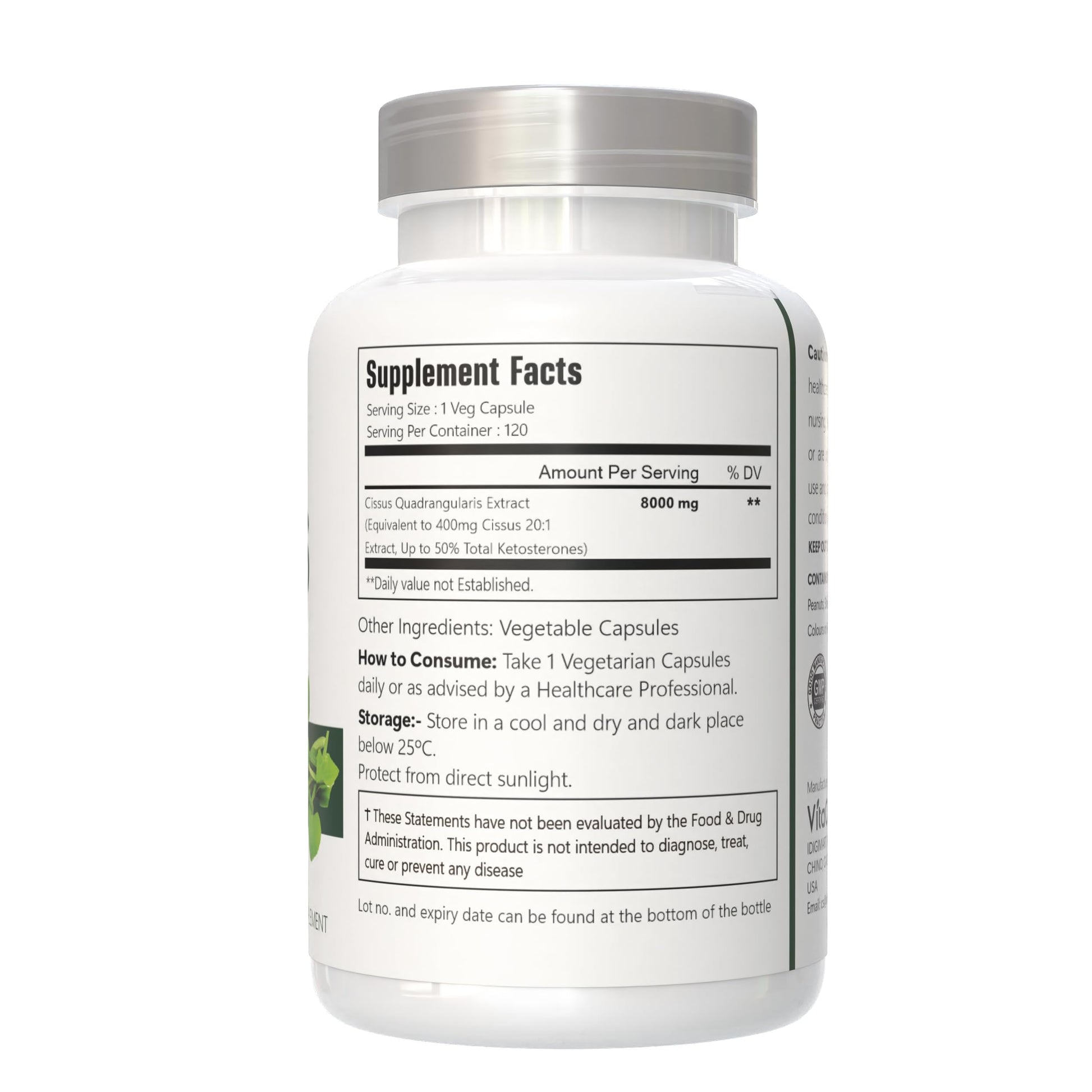 VitaCosmoX maximum strength herbal supplement packaging highlighting 120 vegetarian capsules
