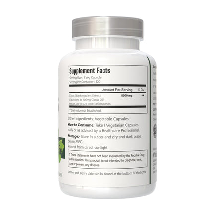 VitaCosmoX maximum strength herbal supplement packaging highlighting 120 vegetarian capsules