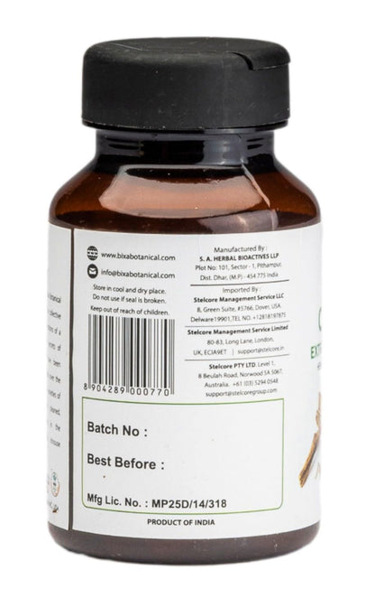 Premium USA imported Bixa Botanical Cissus quadrangularis joint and cartilage support capsules container side panel view.