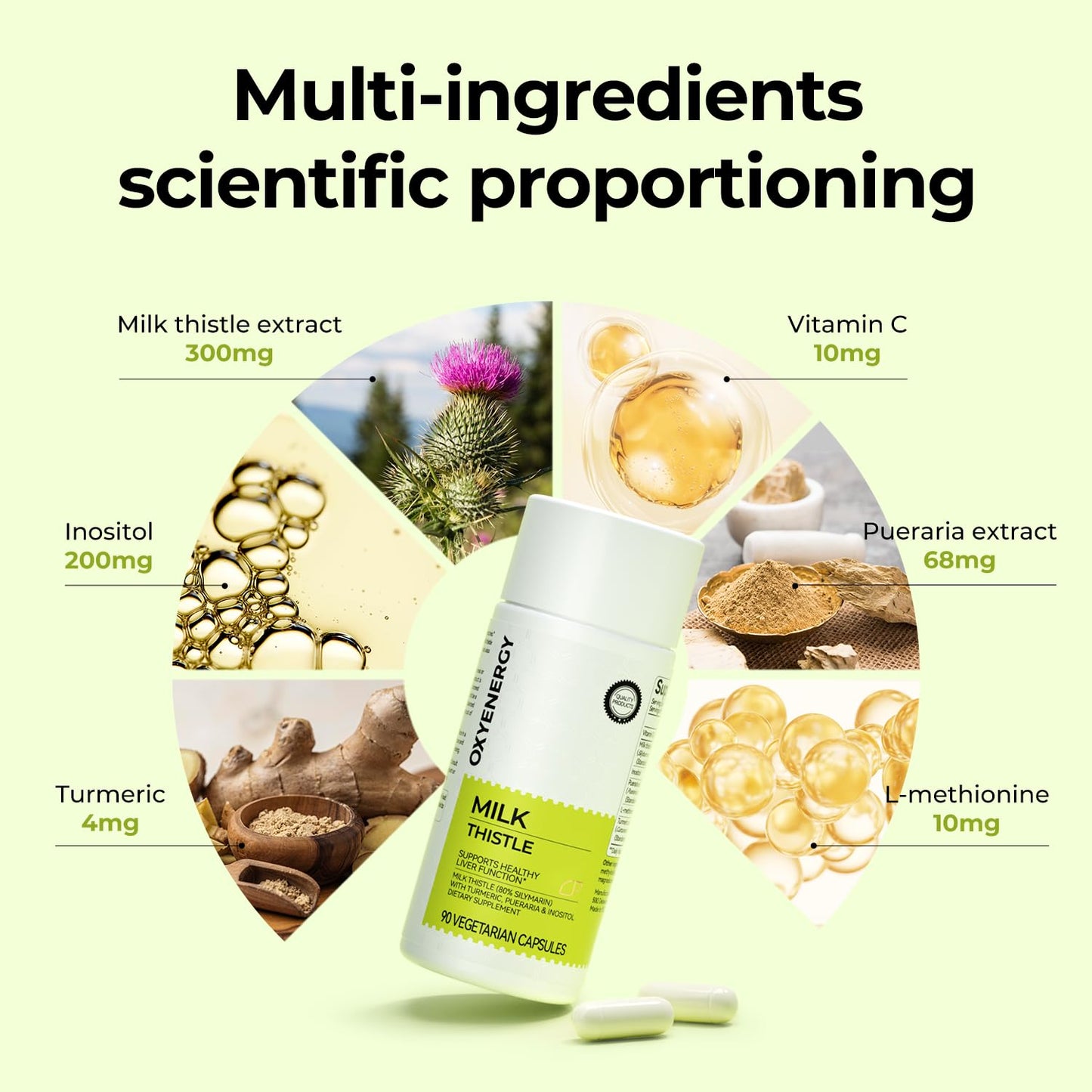 Side view of OxyEnergy Liver Cleanse bottle illustrating vegetarian capsule formulation.