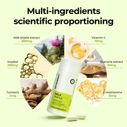 Side view of OxyEnergy Liver Cleanse bottle illustrating vegetarian capsule formulation.