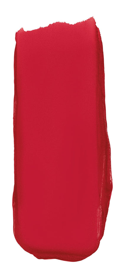 Open tube of Rimmel London Kate Moss Matte Lipstick in shade 111 displaying the vibrant red bullet texture.