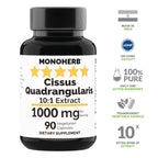 Monoherb extra strength cissus quadrangularis bottle showing cGMP certified facility seal.