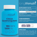 LongLifeNutri herbal bone supplement showing 180 vegetarian capsules label details.