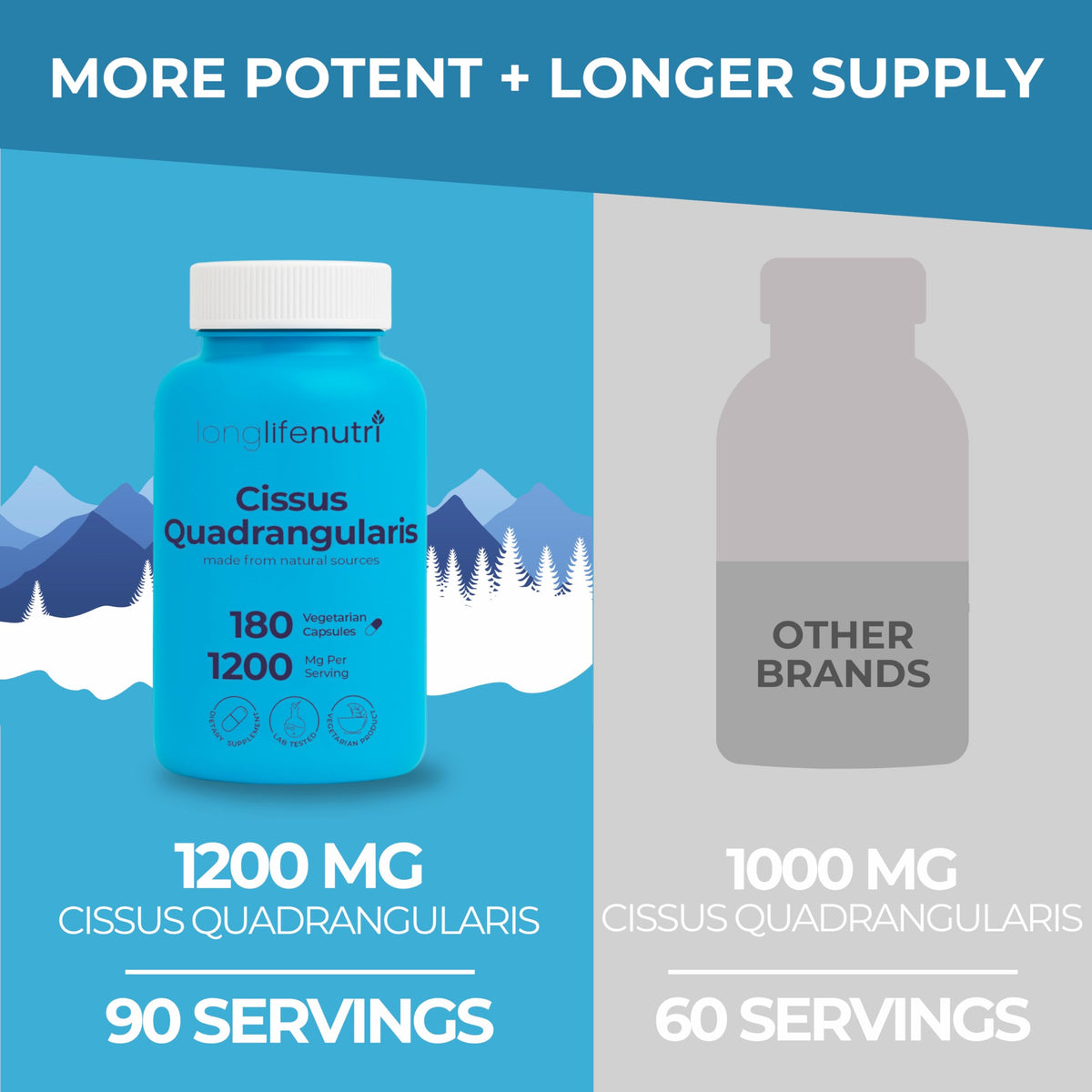 Nutritional facts on the back label of LongLifeNutri USA imported Hadjod capsules.