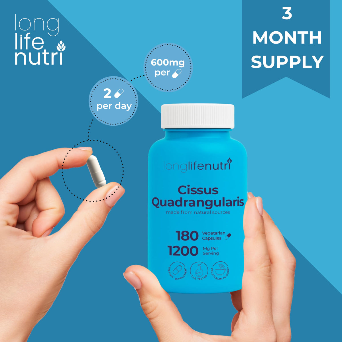 Safe GMP certified packaging of LongLifeNutri dietary supplement for tendon repair.