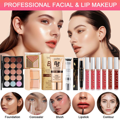 SHELAKIN travel makeup gift set displaying liquid lipsticks and high shine lip glosses
