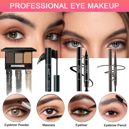 SHELAKIN beginners cosmetic kit demonstrating the eyebrow pencil and waterproof eyeliner