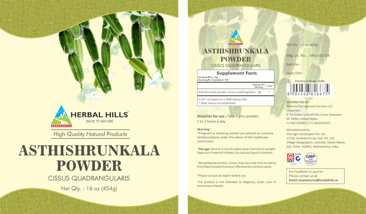 Authentic Herbal Hills imported joint flexibility and bone strength supplement powder.