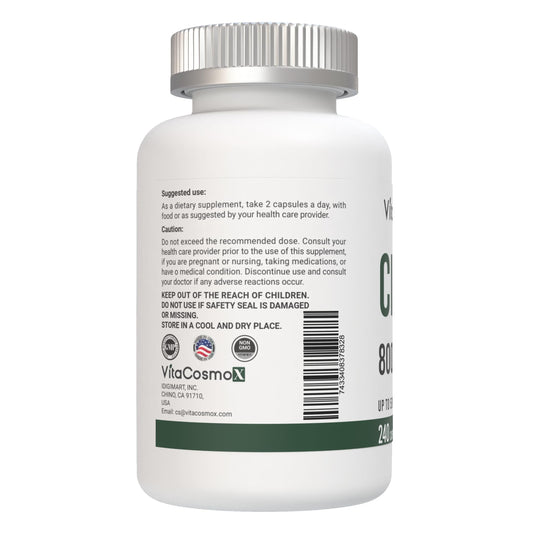 VitaCosmoX Cissus Quadrangularis 240 vegan capsules supplement facts and ingredient list label