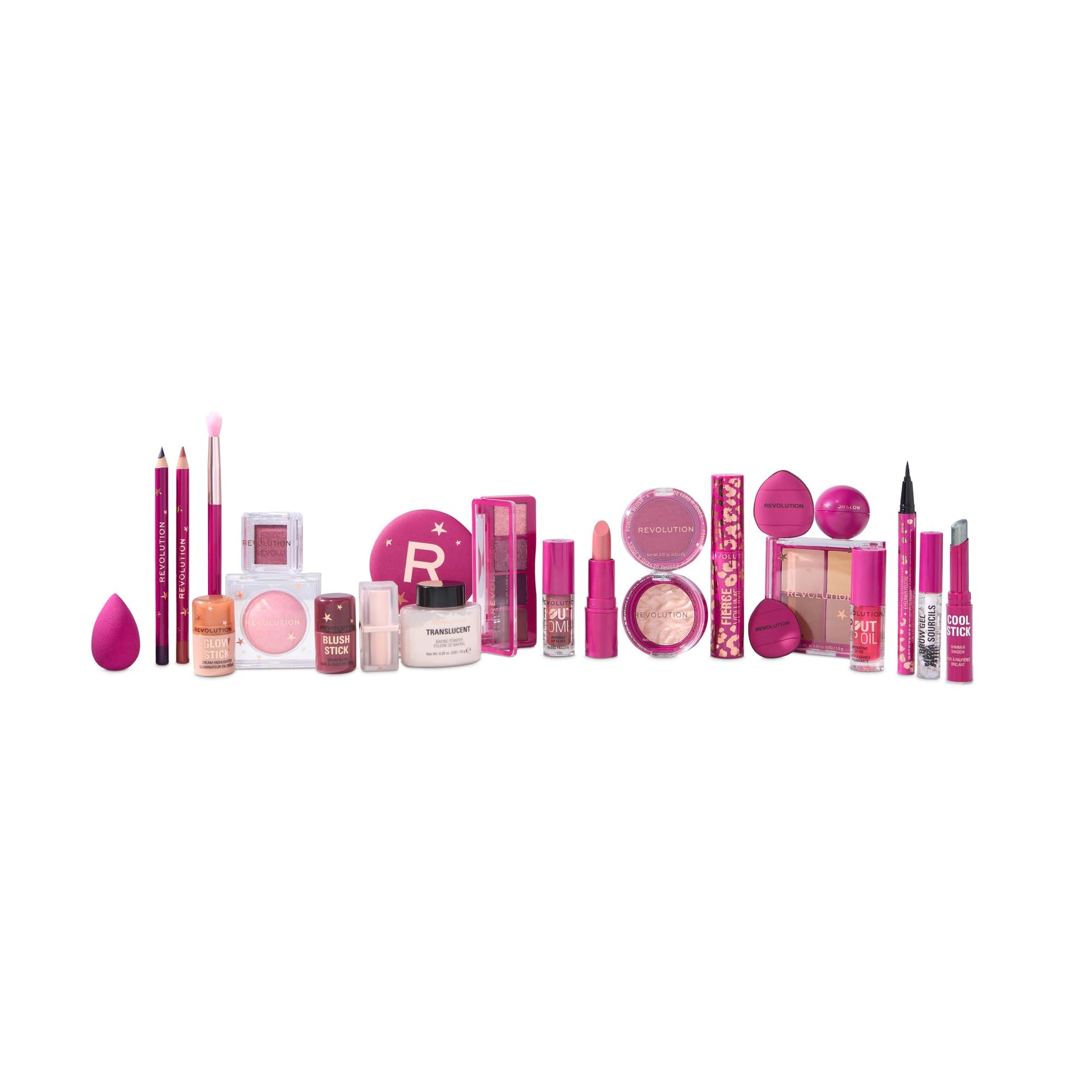 Revolution Beauty 24 piece cosmetic gift box opened showing numbered daily surprise doors