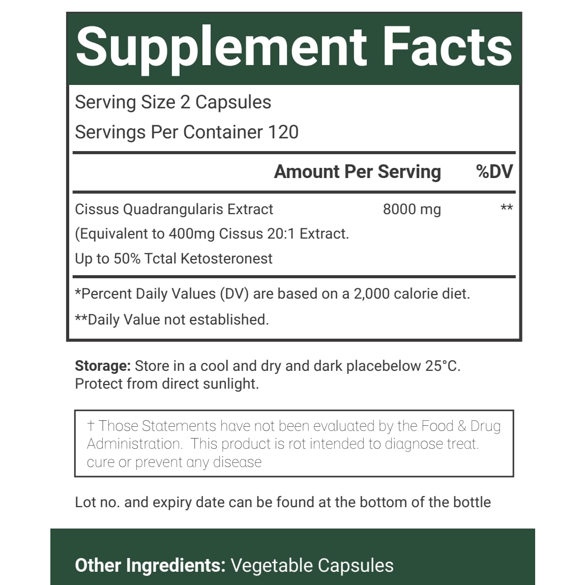 Maximum strength Cissus Quadrangularis herbal supplement bottle for fitness and bone density