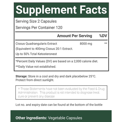 Maximum strength Cissus Quadrangularis herbal supplement bottle for fitness and bone density