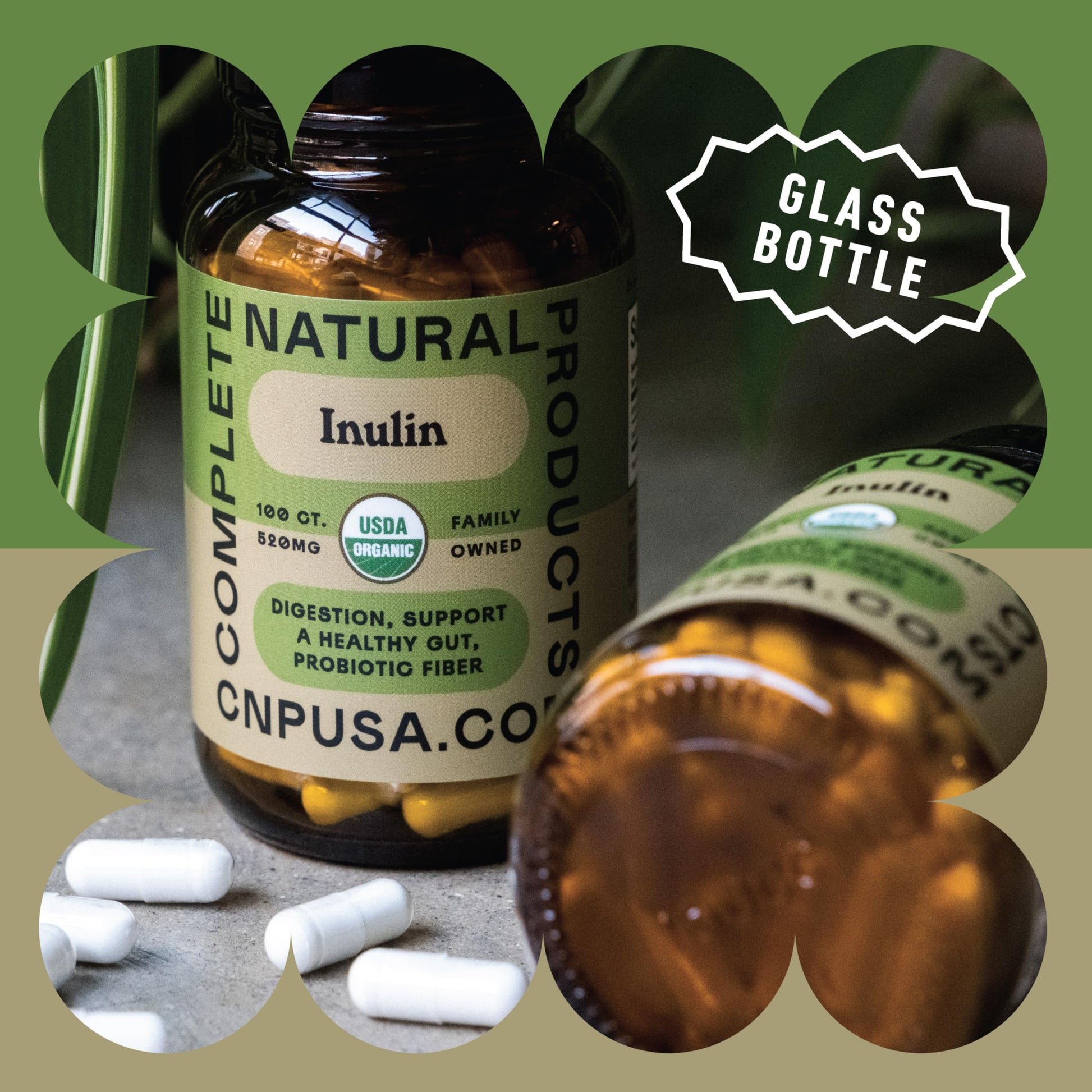 Complete Natural Products Jerusalem artichoke sourced inulin capsules nutritional facts and ingredient panel.