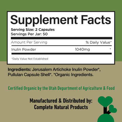 Complete Natural Products digestive health prebiotic fiber one hundred count capsules packaging design.