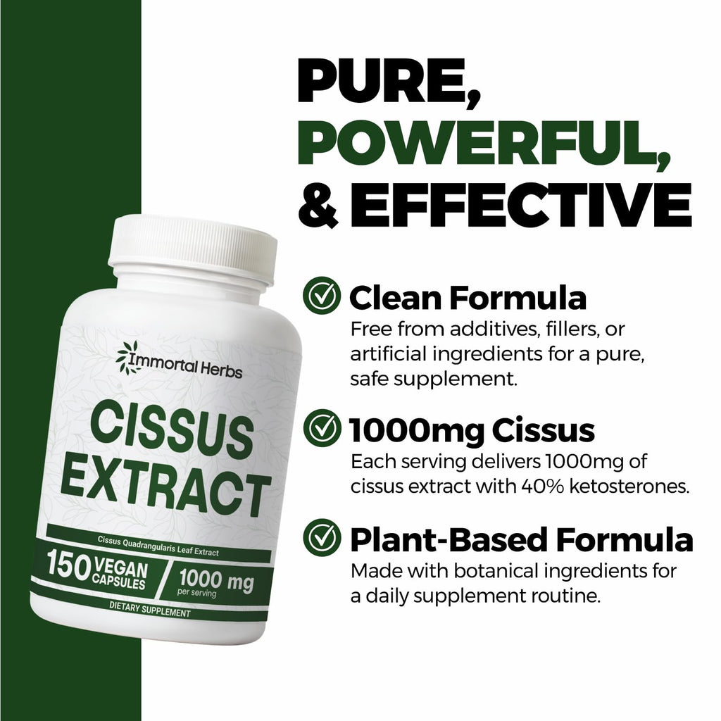 Authentic USA imported Cissus Quadrangularis one hundred and fifty vegan capsules packaging