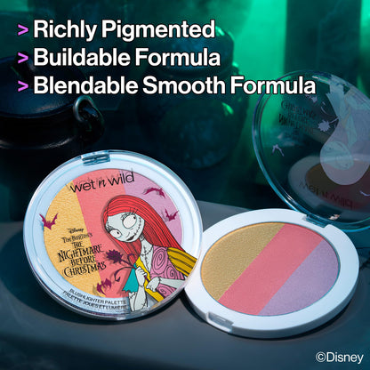 Wet n wild Disney Nightmare Before Christmas eye and face palette close up showing character shades