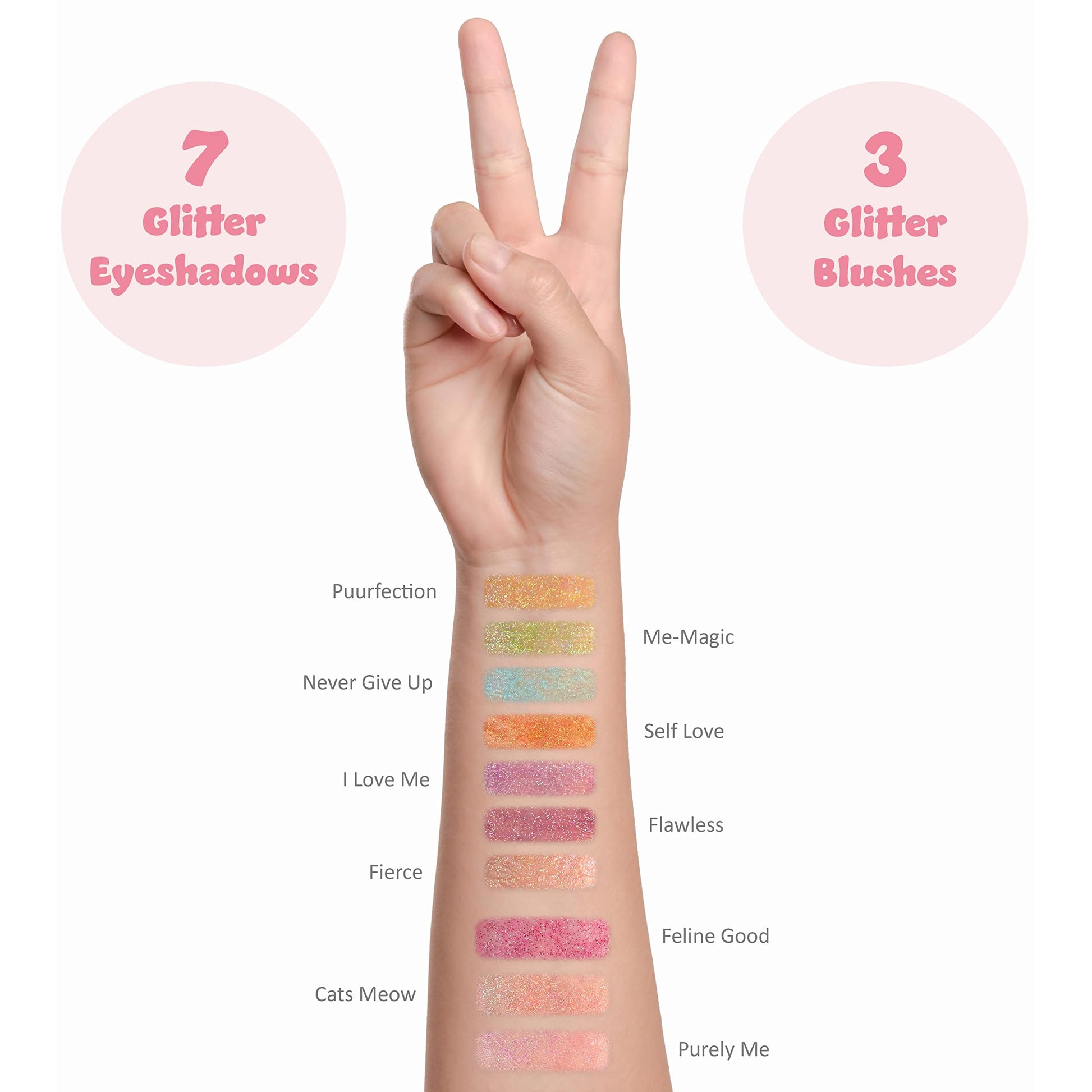 Expressions Perfectly Me Glisten and Glitter Makeup Palette featuring the built in kitty cat shaped vanity mirror