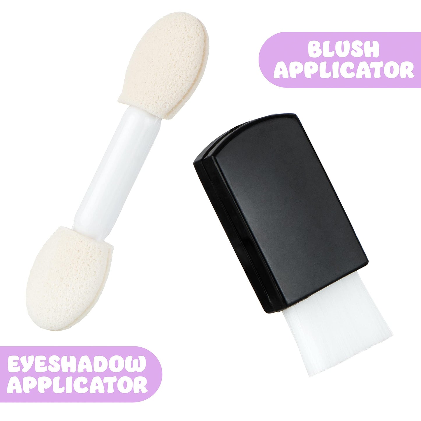 Expressions Perfectly Me Glisten and Glitter Makeup Palette showing the included eyeshadow applicator and blush brushes