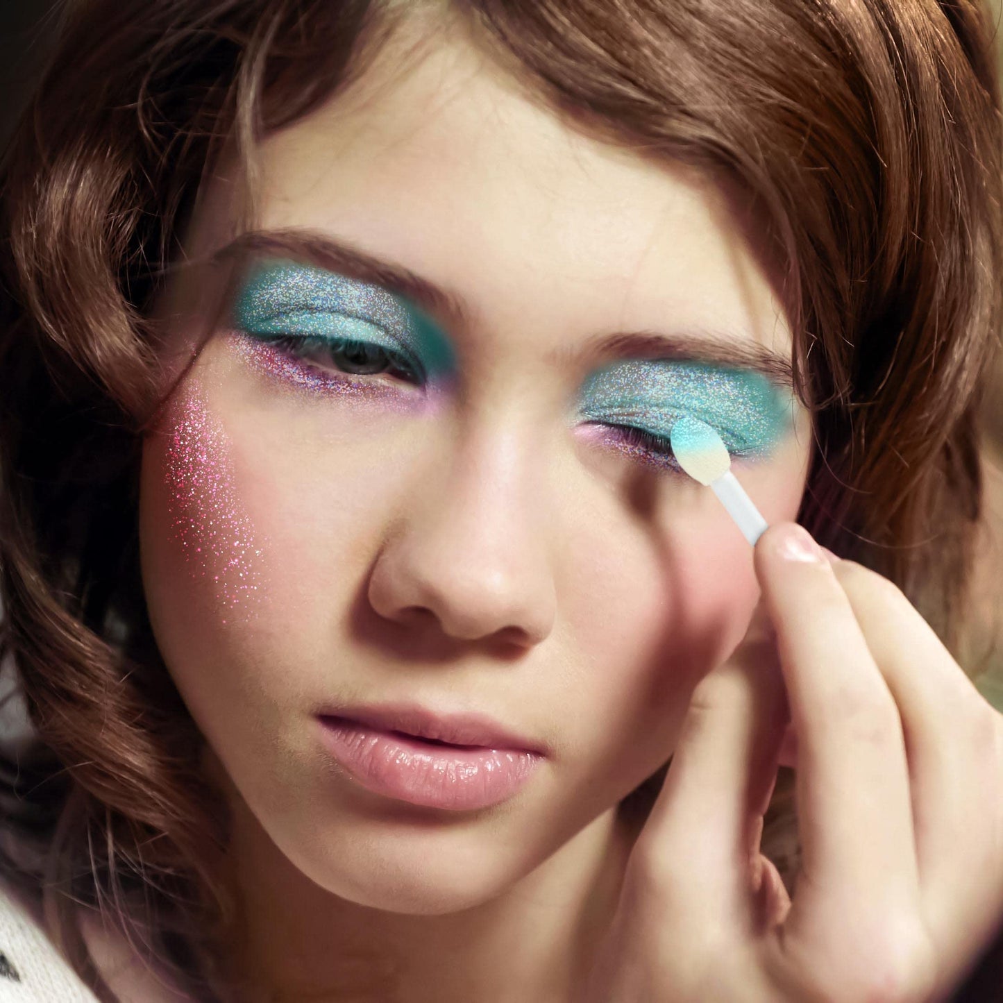 Expressions Perfectly Me Glisten and Glitter Makeup Palette close up view of the seven glitter eyeshadow pigments